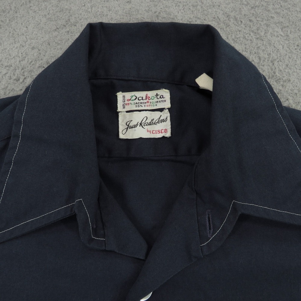Vintage Dakota Shirt Mens Medium Navy Dacron Jacob Reeds Utility Dagger 70s Blue